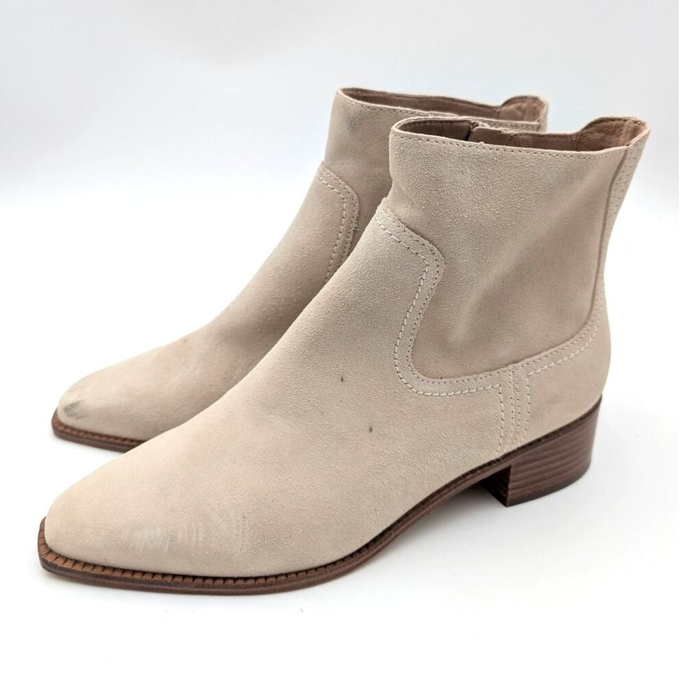 Cole Haan Naia Pointed Toe Block Heel Booties Women's Light Beige Size US7.5B